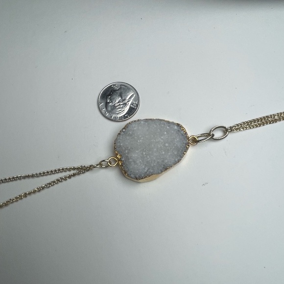 Geode Crystal Necklace with White Pendant and Gold Tone Dangles - Picture 9 of 12